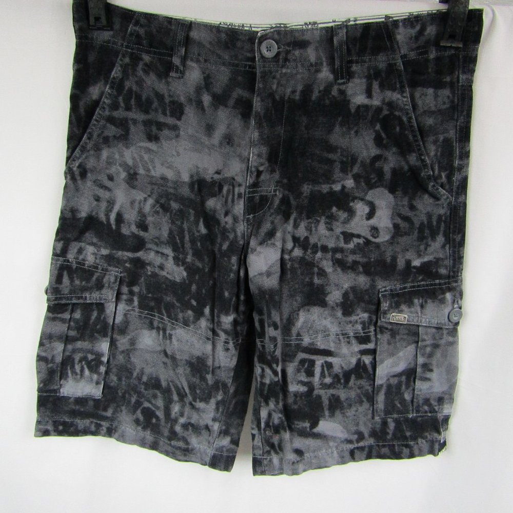 Vans Men's Black Gray Acid Wash Brand Graffiti Cargo Shorts | 32